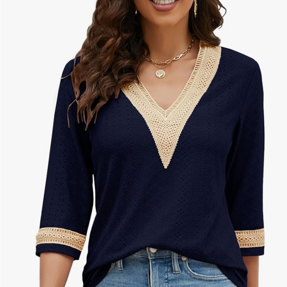 Elegant Navy Top with Gold Accents